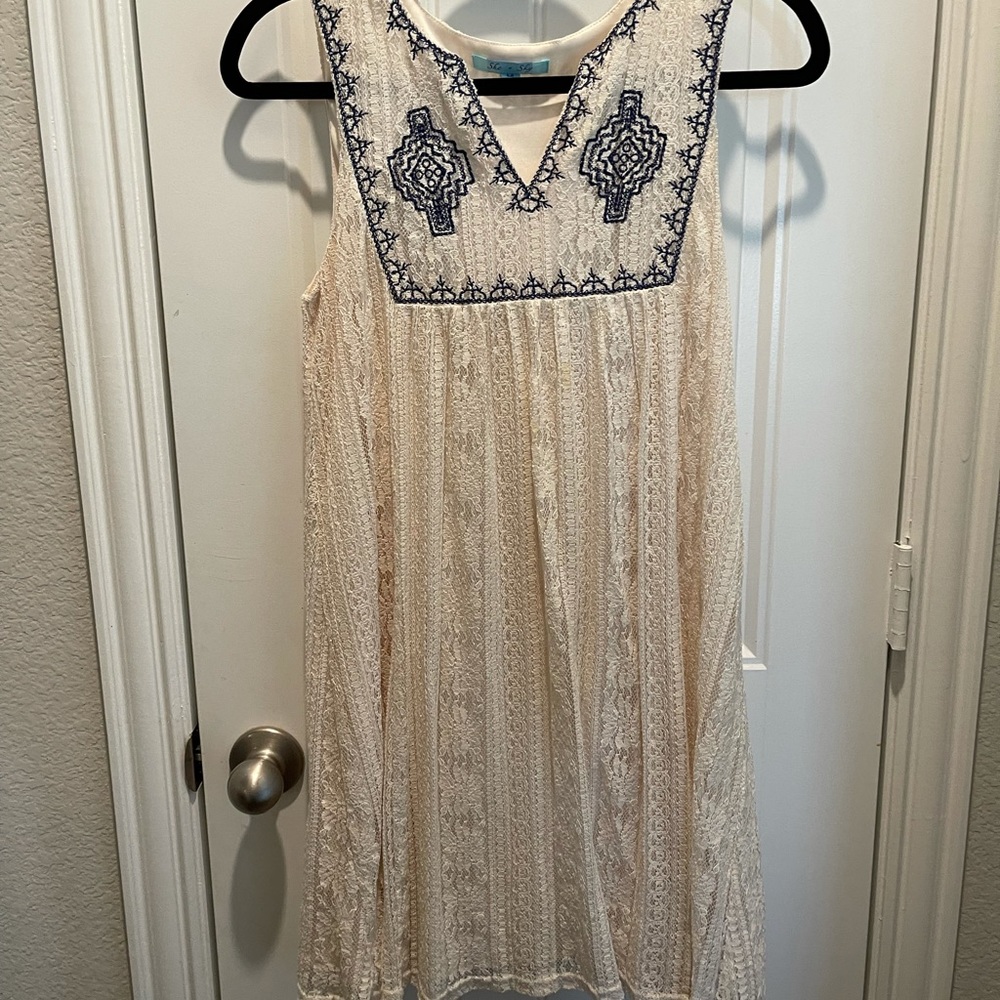 Cream dress with lace overlay